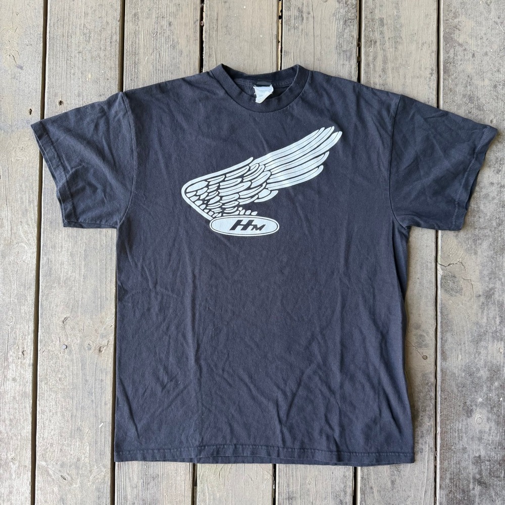 Honda HM Wing Logo Graphic T-Shirt Vintage Biker Motocross Black Tee Mens L